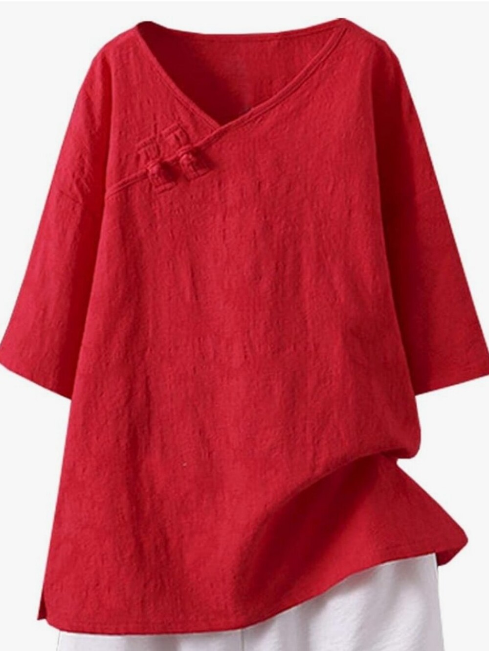 Linen Coral Short Sleeve V-Neck Top